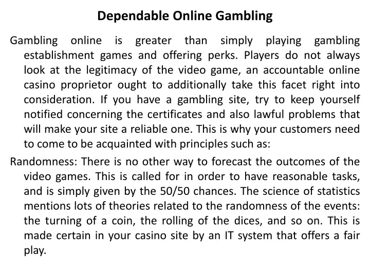 dependable online gambling