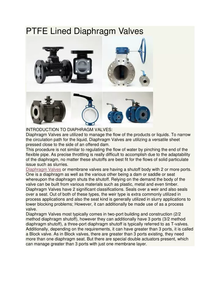 ptfe lined diaphragm valves