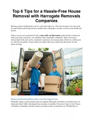 Top 6 Tips for a Hassle-Free House Removal with Harrogate Removals Companies