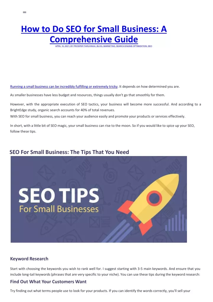 how to do seo for small business a comprehensive