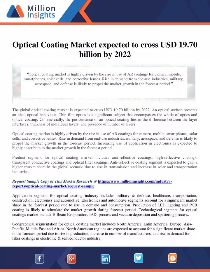 optical coating market expected to cross