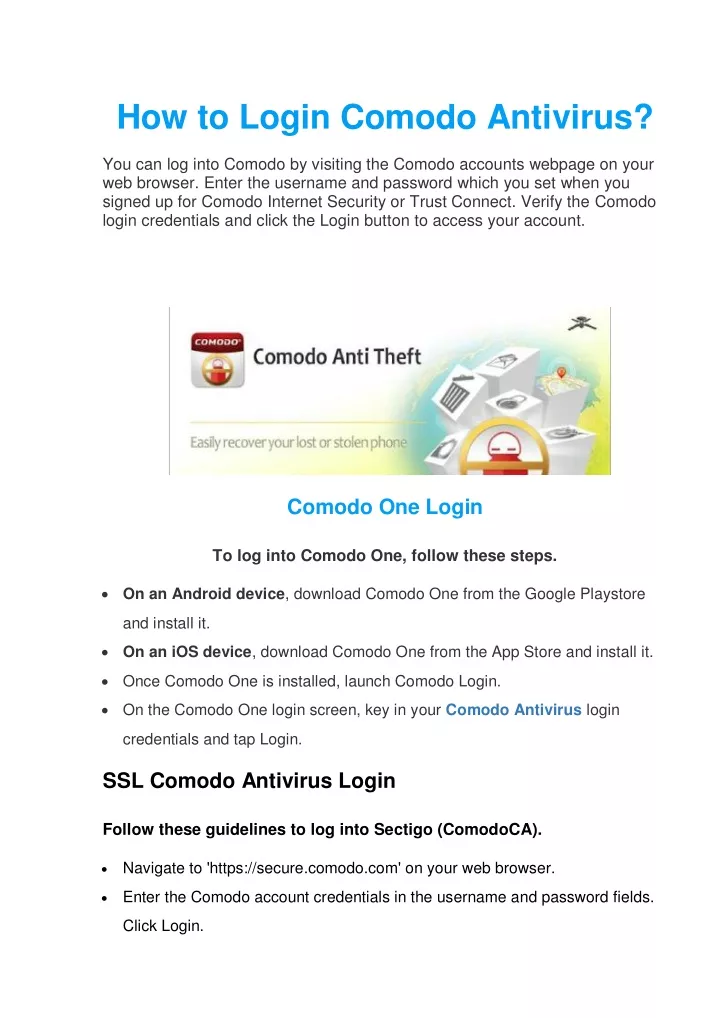 how to login comodo antivirus