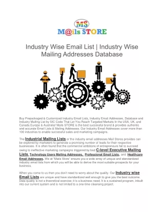 Industry Wise Email List - Industry Wise Mailing Addresses Database - Mails STORE
