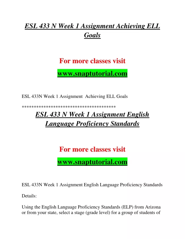 esl 433 n week 1 assignment achieving ell goals