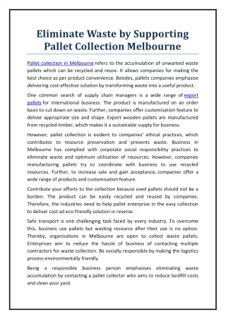 eliminate waste by supporting pallet collection