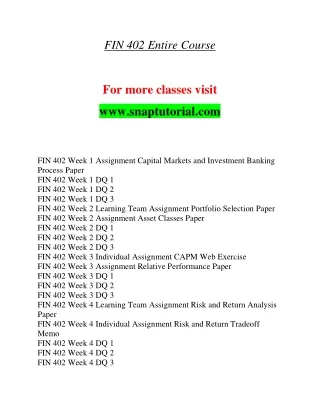 FIN 402 Enthusiastic Teaching / snaptutorial.com