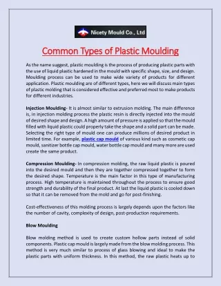 common types of plastic moulding common types