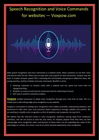 speech recognition and voice commands