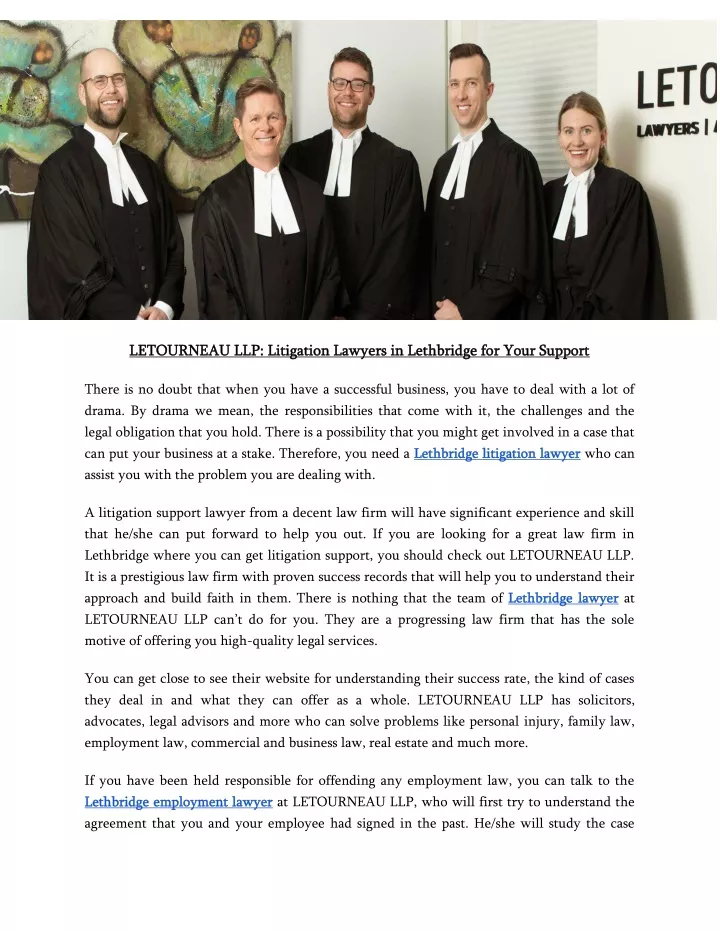 letourneau llp litigation lawyers in lethbridge