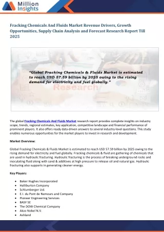 fracking chemicals and fluids market revenue