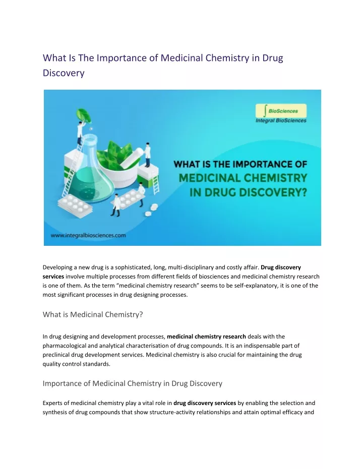 what is the importance of medicinal chemistry