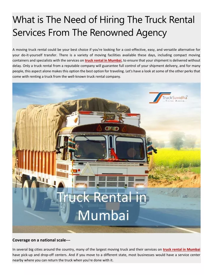 what is the need of hiring the truck rental