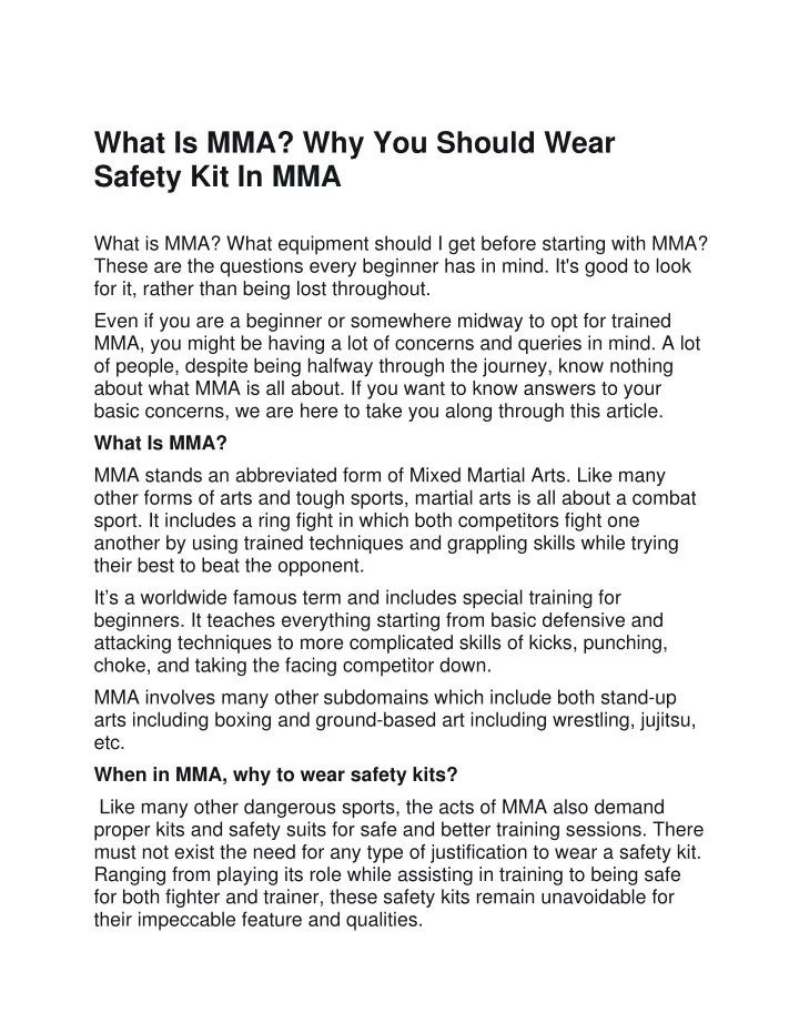 what is mma why you should wear safety kit in mma