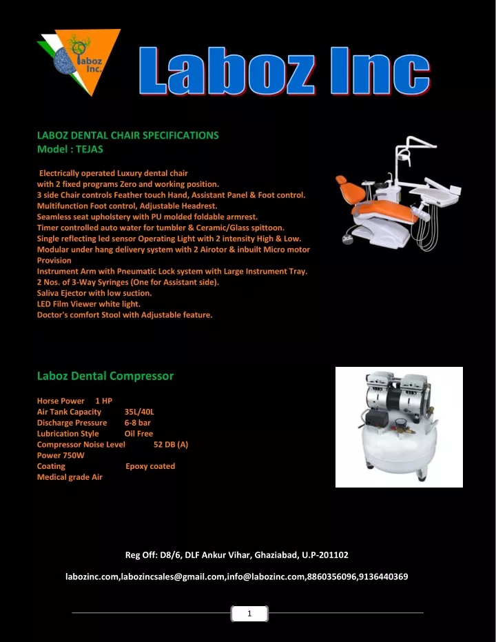 laboz dental chair specifications model tejas