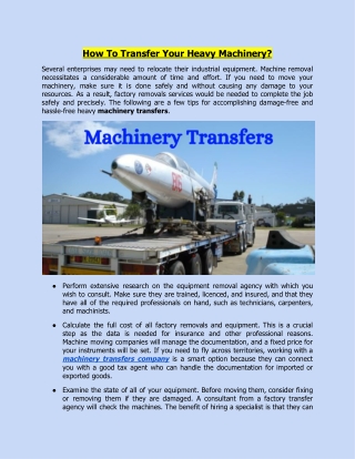 how to transfer your heavy machinery