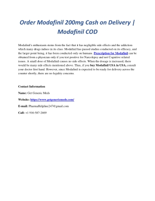 Order Modafinil 200mg Cash on Delivery - Modafinil COD