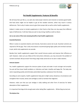 Pet Health Supplements: Features & Benefits