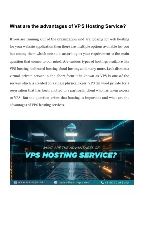 what are the advantages of vps hosting service