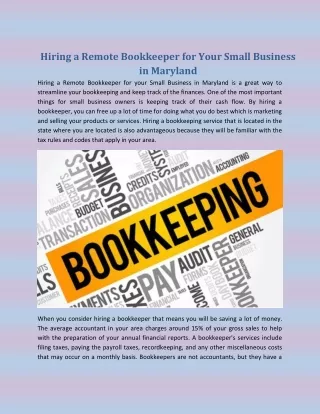 Hiring a Remote Bookkeeper for Your Small Business in Maryland