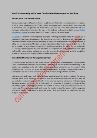 work done easily with best curriculum development