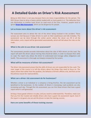 A Detailed Guide on Driver's Risk Assessment