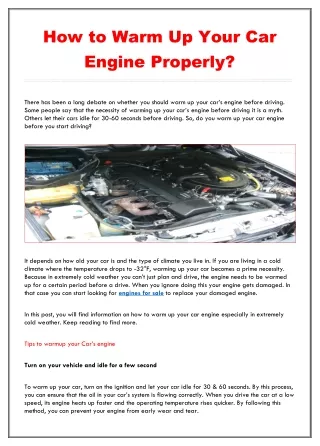 How to Warm Up Your Car Engine Properly