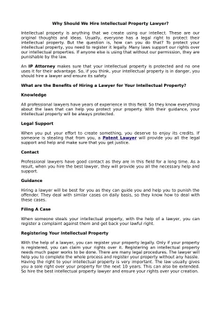 why should we hire intellectual property lawyer