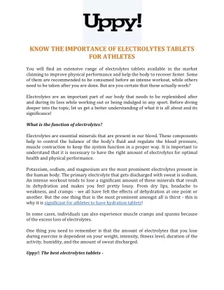 Know the Importance of Electrolytes Tablets for Athletes