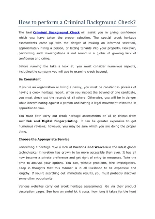 How to perform a Criminal Background Check?