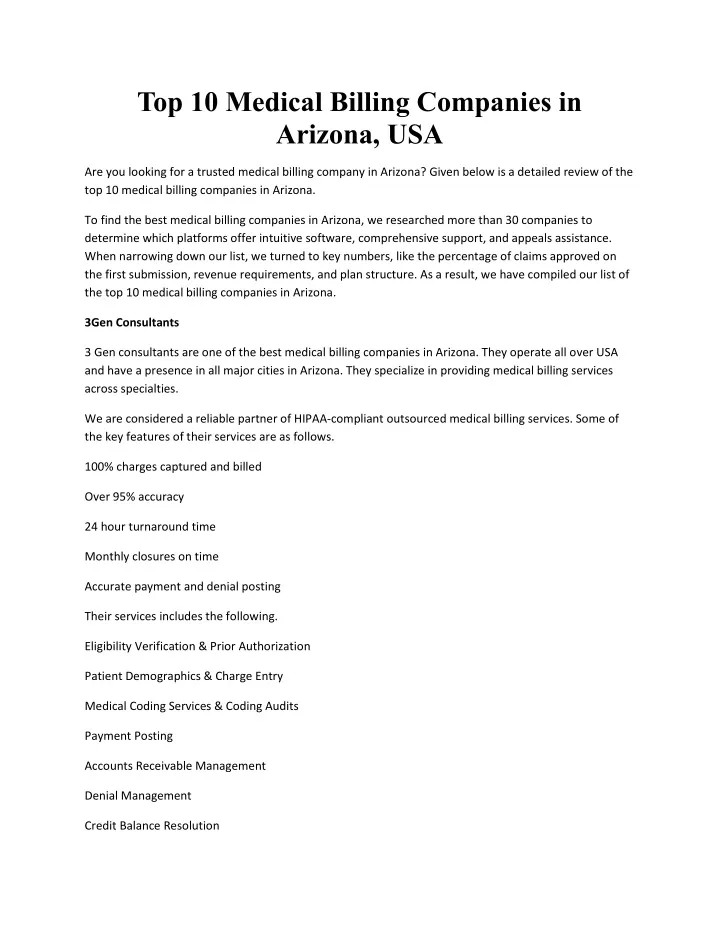 top 10 medical billing companies in arizona usa