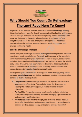 Why Should You Count On Reflexology Therapy? Read Here To Know!