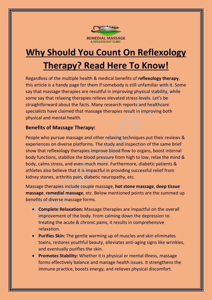 why should you count on reflexology therapy read