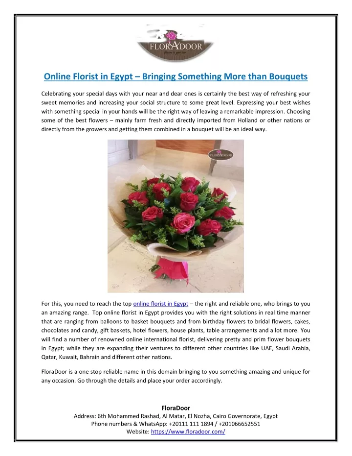 online florist in egypt bringing something more