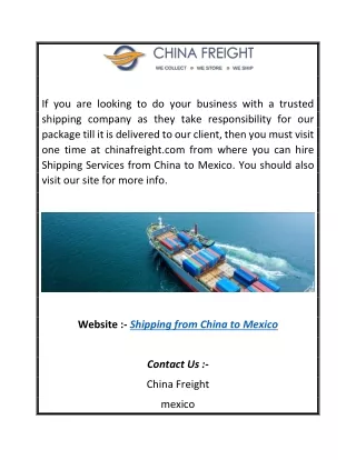 Trusted Shipping Services from China to Mexico