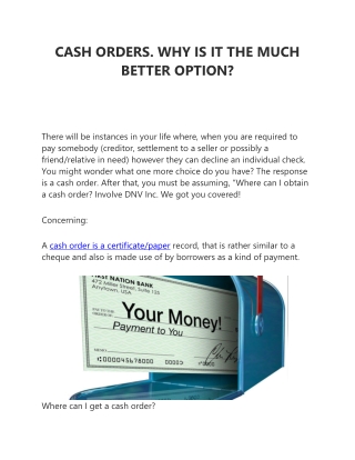 cash orders why is it the much better option