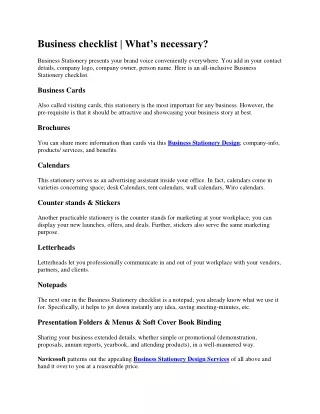 Business checklist What’s necessary