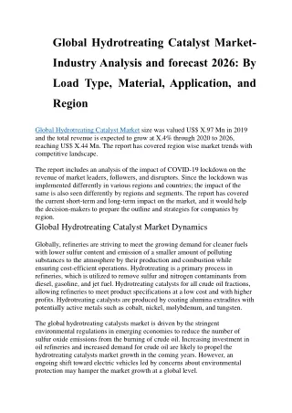 global hydrotreating catalyst market