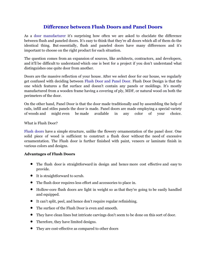 difference between flush doors and panel doors