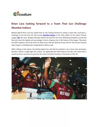 brian lara looking forward to a team that