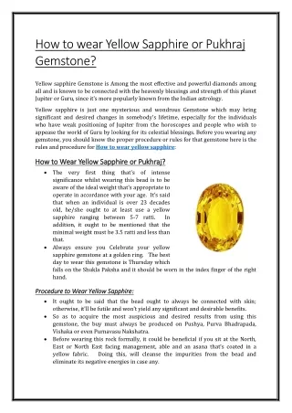 How to wear Yellow Sapphire or Pukhraj Gemstone