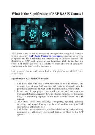 what is the significance of sap basis course