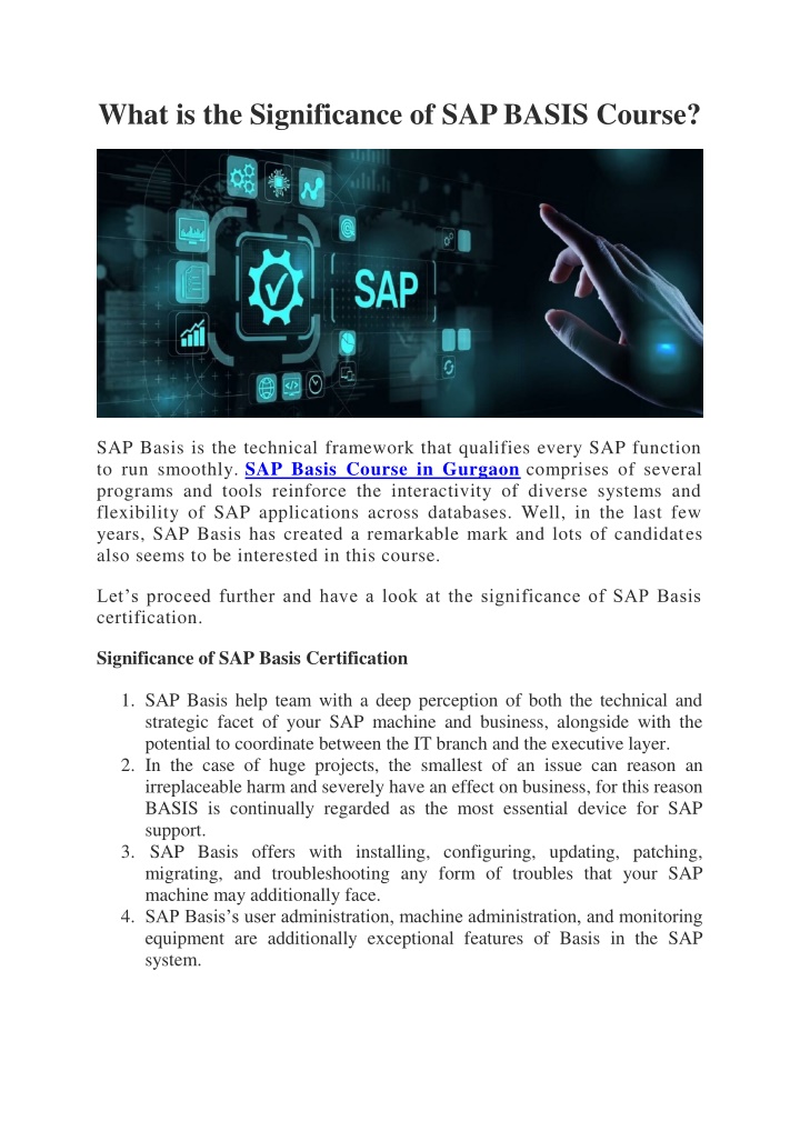 what is the significance of sap basis course