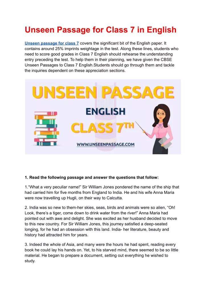 unseen passage for class 7 in english