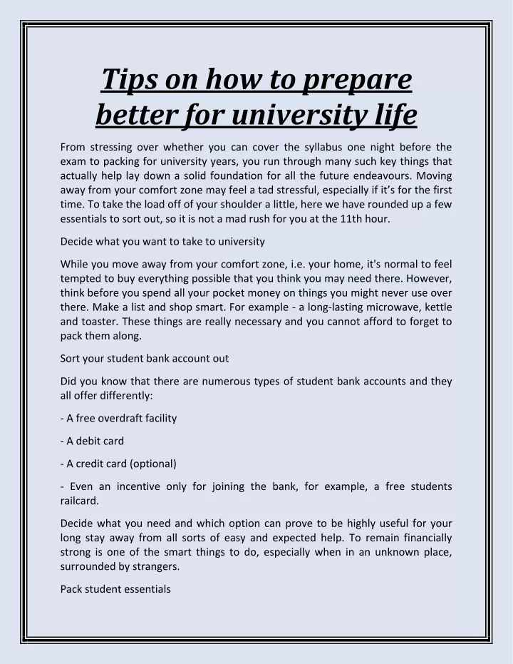 tips on how to prepare better for university life