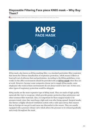 Disposable Filtering Face piece KN95 mask – Why Buy Them?