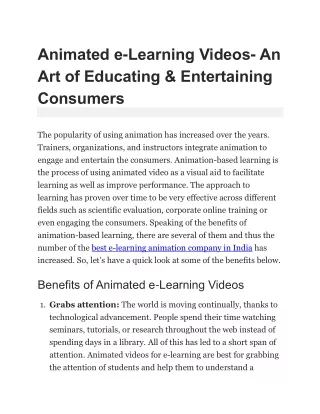 Animated e-Learning Videos- An Art of Educating & Entertaining Consumers