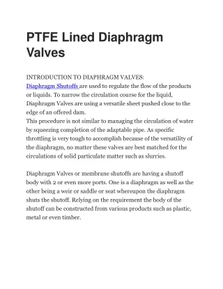 ptfe lined diaphragm valves