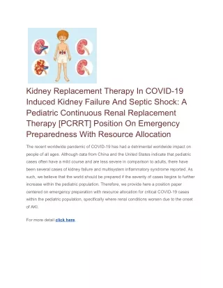 Kidney Replacement Therapy In COVID-19