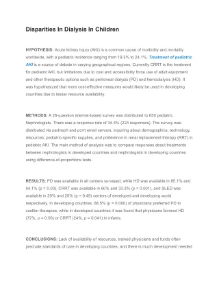 Disparities In Dialysis In Children