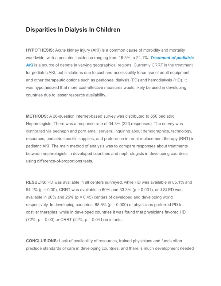 disparities in dialysis in children